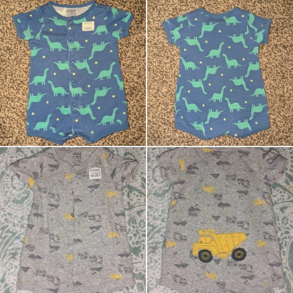SET OF 2 Carter's Child of Mine baby boy rompers, 0-3 months